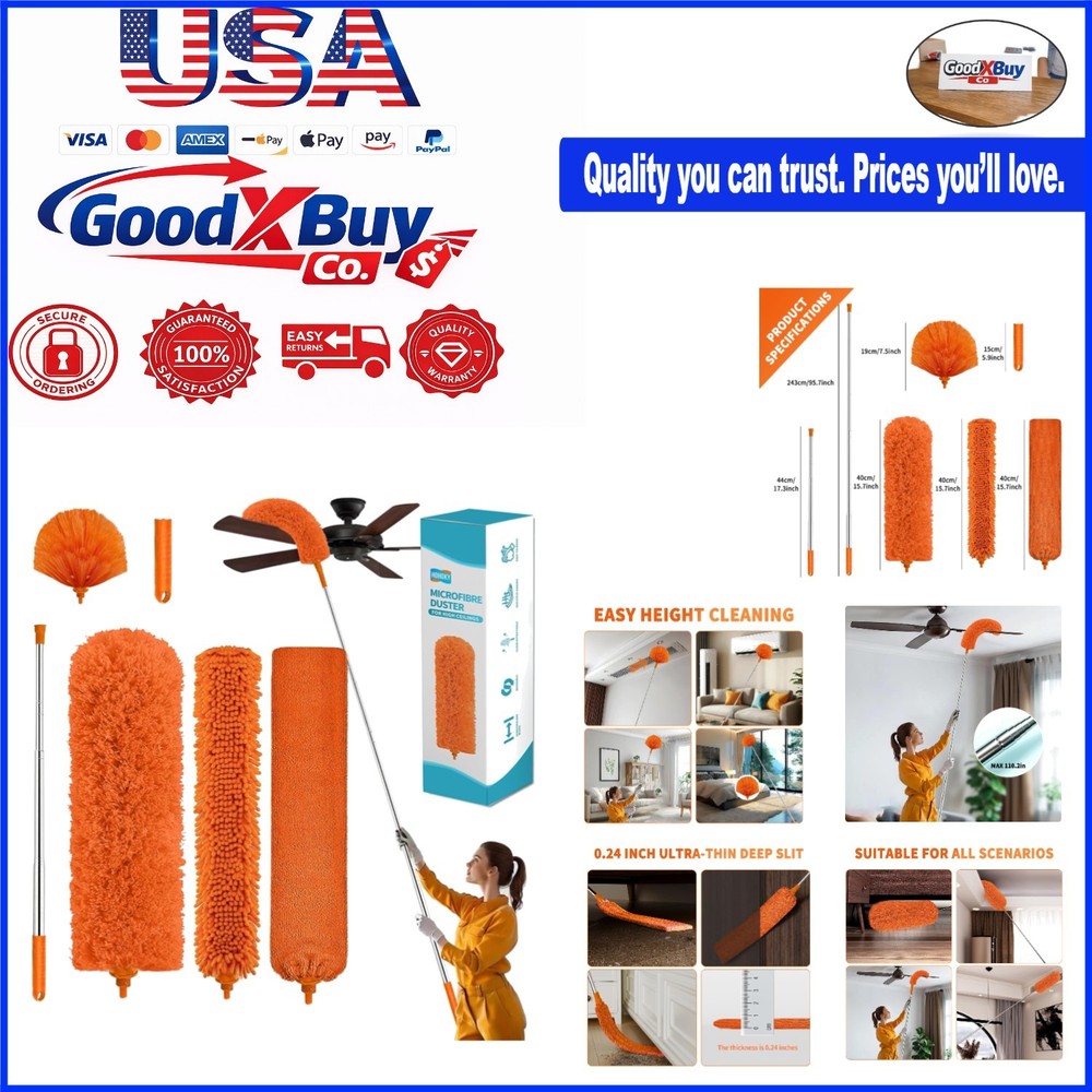 Extendable Cobweb Duster Kit with Telescoping Pole and Microfiber Head for Hi...