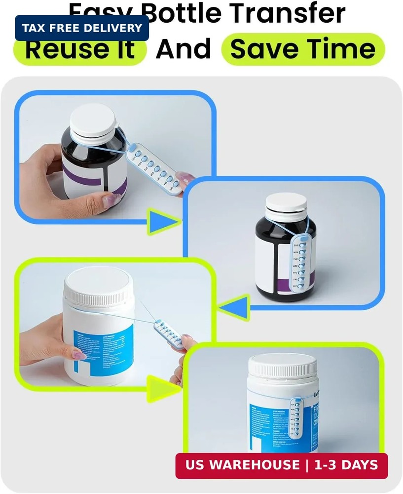 Odaro 2 Pack Pill Reminder, Lanyad or Sticker Pill Tracker, Work with Most Bottl