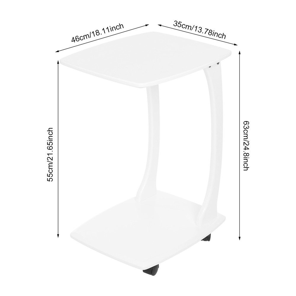 C-Shaped Side Table with Wheels Mobile End Table with Wood Frame Nightstand