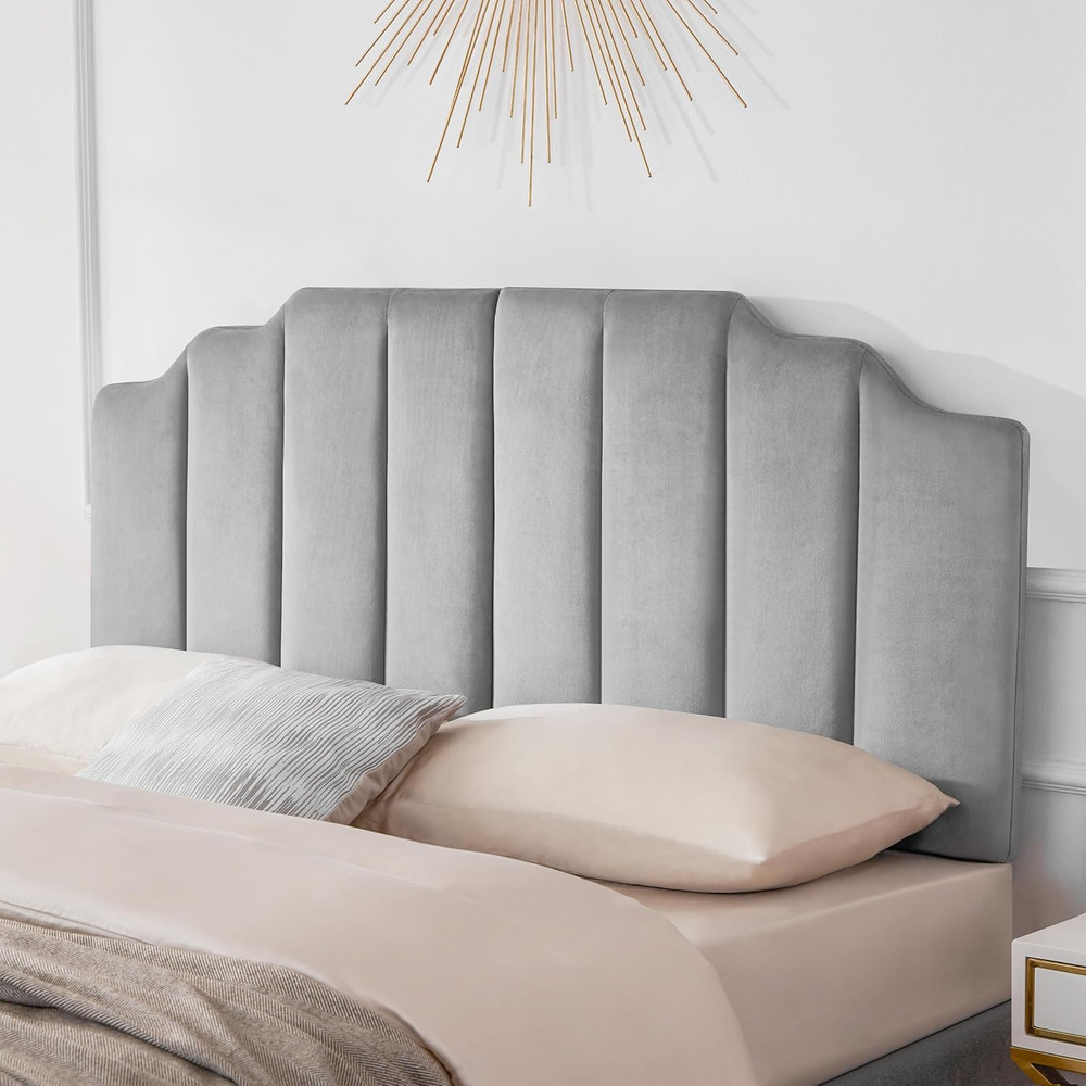 Velvet Upholstered Headboard Queen, Tufted Headboard, Elegantly Curved Headboard