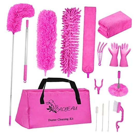 15PCS Microfiber Feather Duster Set Bendable & Washable with 100-inch