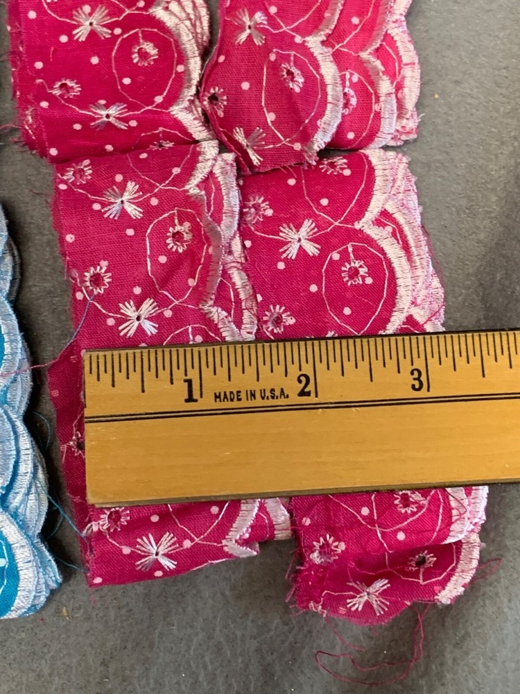 Blue & Pink Floral Eyelet Lace Trim Fabric Bundle