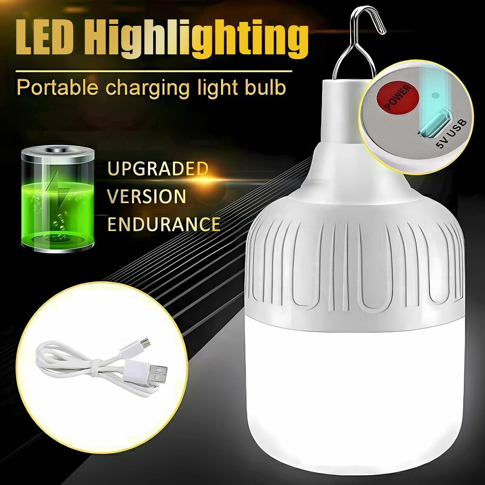 20W USB Rechargeable LED Work Lights Bulb with Hanging BBQ Camping Emergency