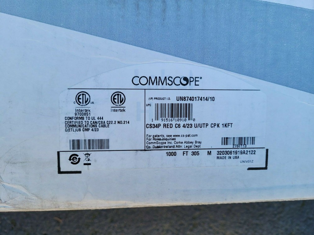 Commscope CS34P 23/4P Cat6 F/UTP WebTrak Plenum Shield Network Cable Red 642FT