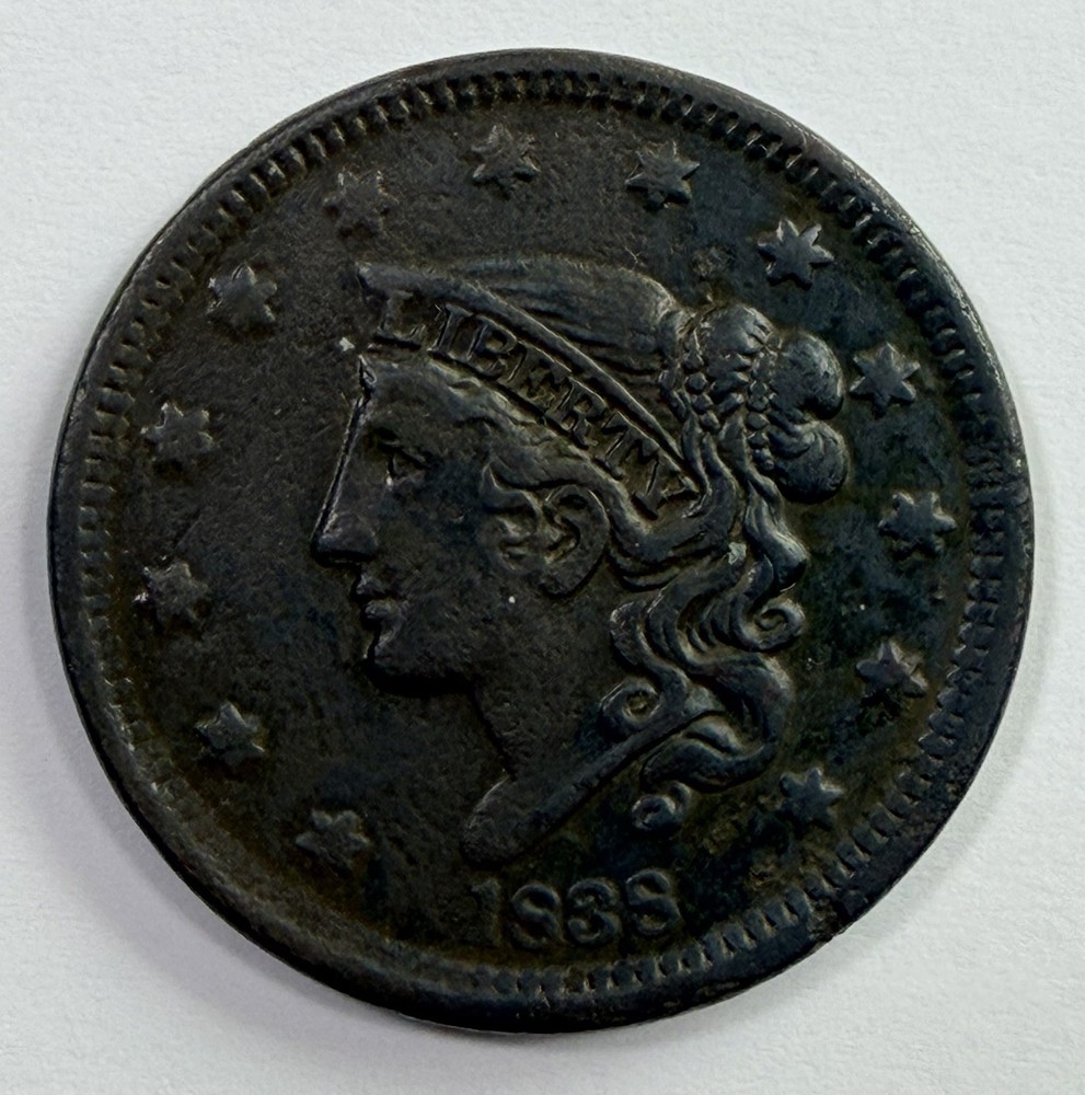 1838 Large Cent 1c - Coronet Head - US Copper Coin