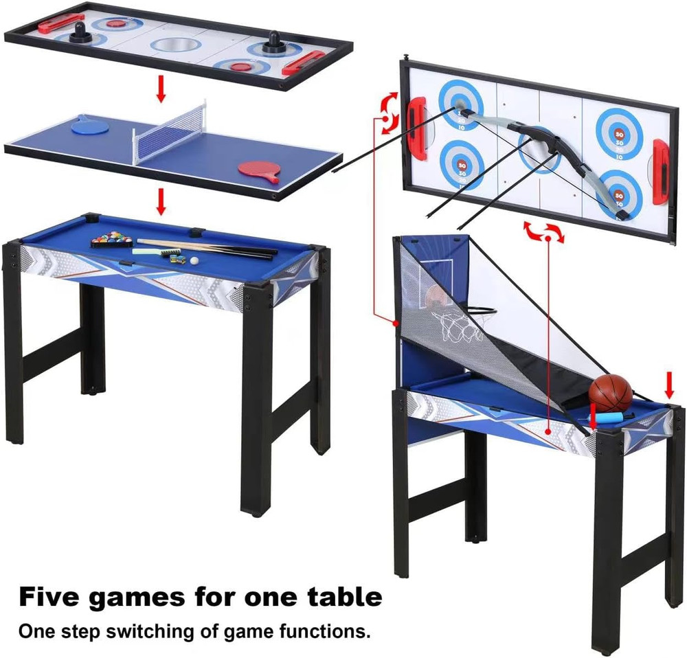 5-In-1 Multi Game Combination Table Set Table Tennis Table, Pool Table, Archery,