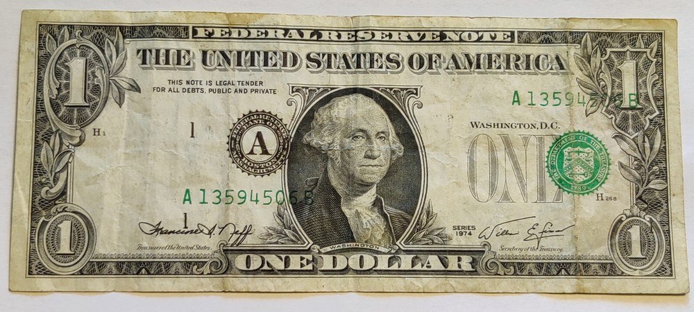 Significant Misaligned Error Bill - Series 1974 - $1.00 - Federal Reserve Note