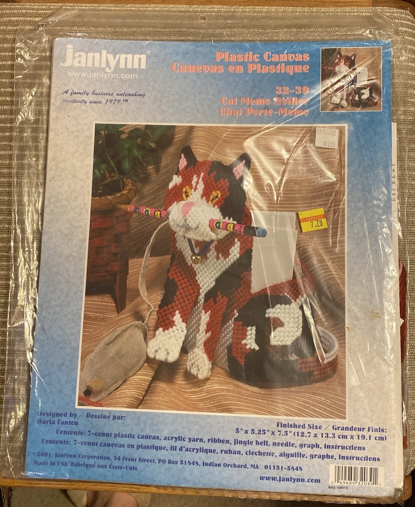 Janlynn Plastic Canvas Cat Memo Holder Kit New