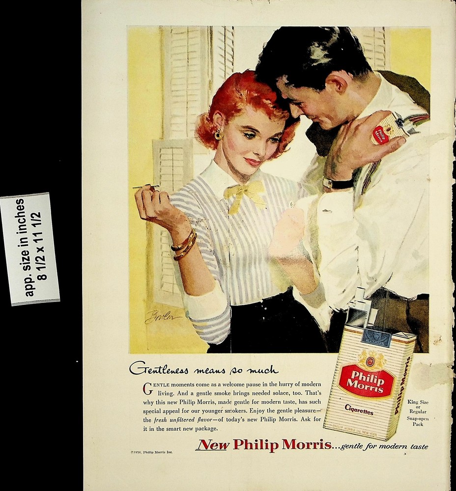 1956 Phillip Morris Cigarettes Vintage Print Ad 6879