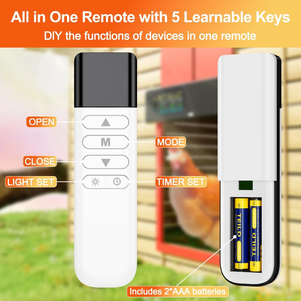 Chicken Coop Door Solar Powered with Programmable Remote Control, Automatic Alum