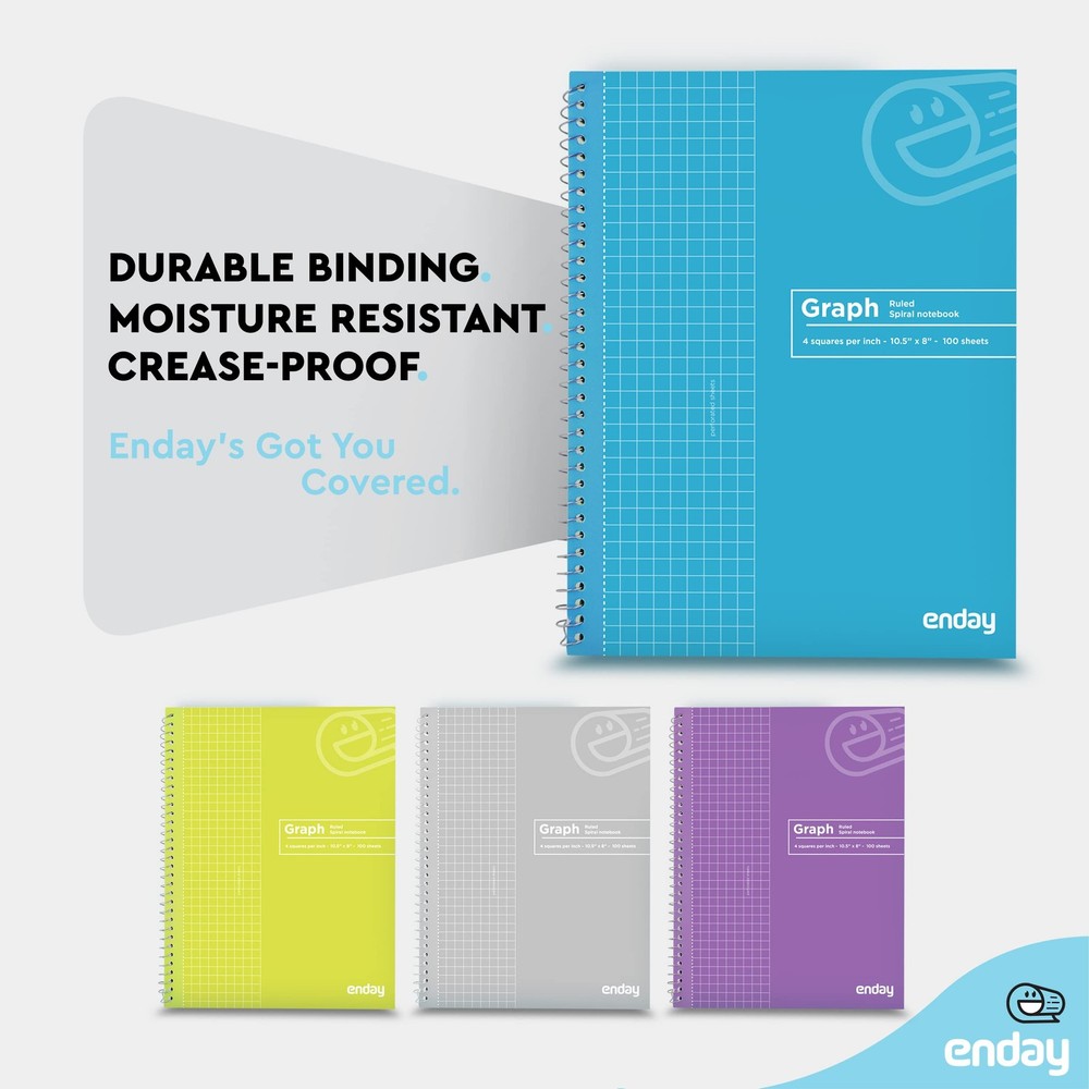 Graph Paper Notebook (4 Pack) Grid Notebook, Graph paper spiral notebook, Gra...