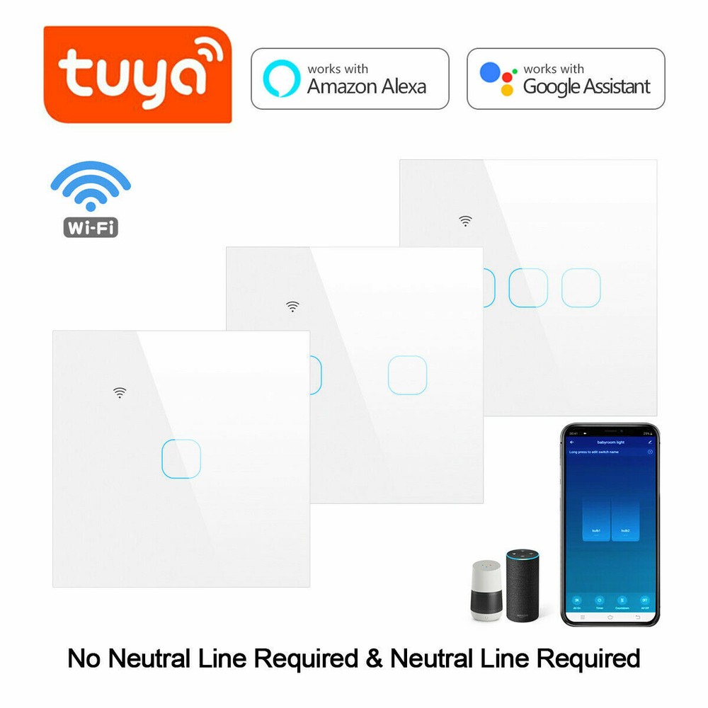 WIFI Smart Light Touch Switch 3Gang Controller Wall Control Panel Google Home