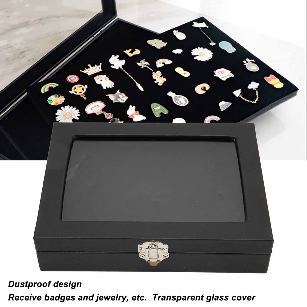 Pin Display Case Orderly Storage Transparent Dustproof Black Badge Storage Box