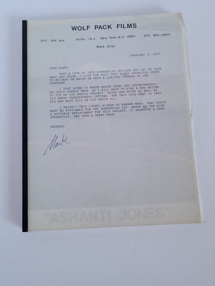 Robin Moore Screenplay "Ashanti Jones" Wolf Pack Films Unproduced Movie Script