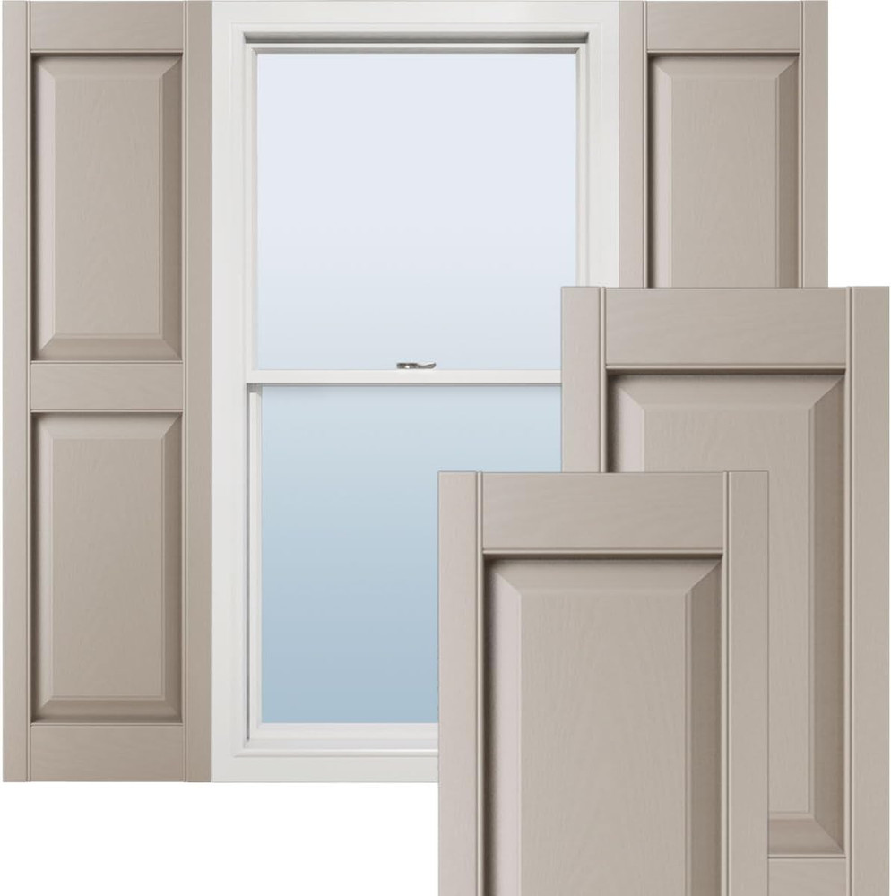 Custom Raised Panel Shutters - Two Equal Panels, 12"W x 28"H, Clay Finish