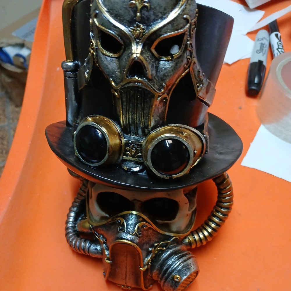 Steampunk Skull Decor, Gothic Head Sculptures for Home Decor, Goth Skull Stat...