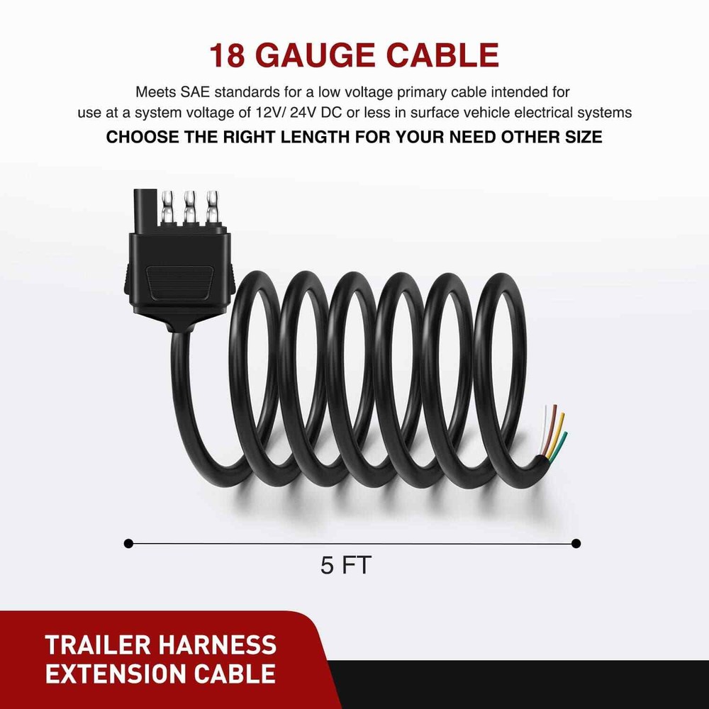 Nilight 5ft 18AWG 4 Pin Jacketed Cable Trailer Wire