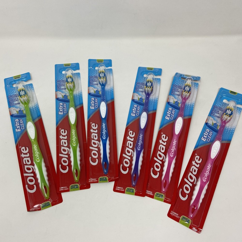 6 Colgate Toothbrushes Extra Clean Circular Power Bristles MEDIUM Colors Vary