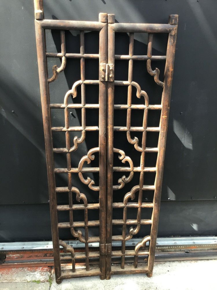 Chinese Ming Antique Wood Screen Lattice Window Folding Panel