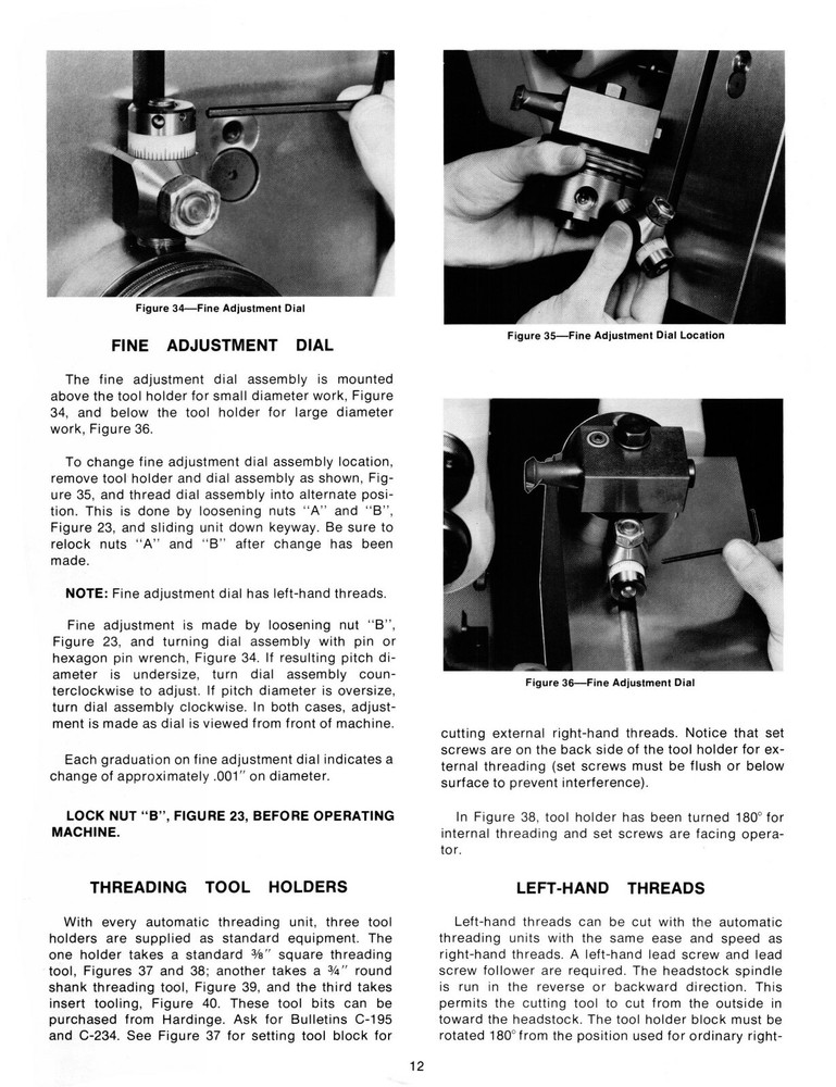 Hardinge Auto Thread Unit on HC Super Precision Chucker Operator Manual #1446