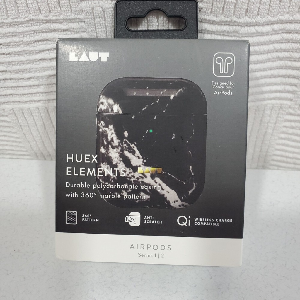 LAUT Huex Elements Protective Case for Apple AirPods, Series 1 & 2 Marble Black
