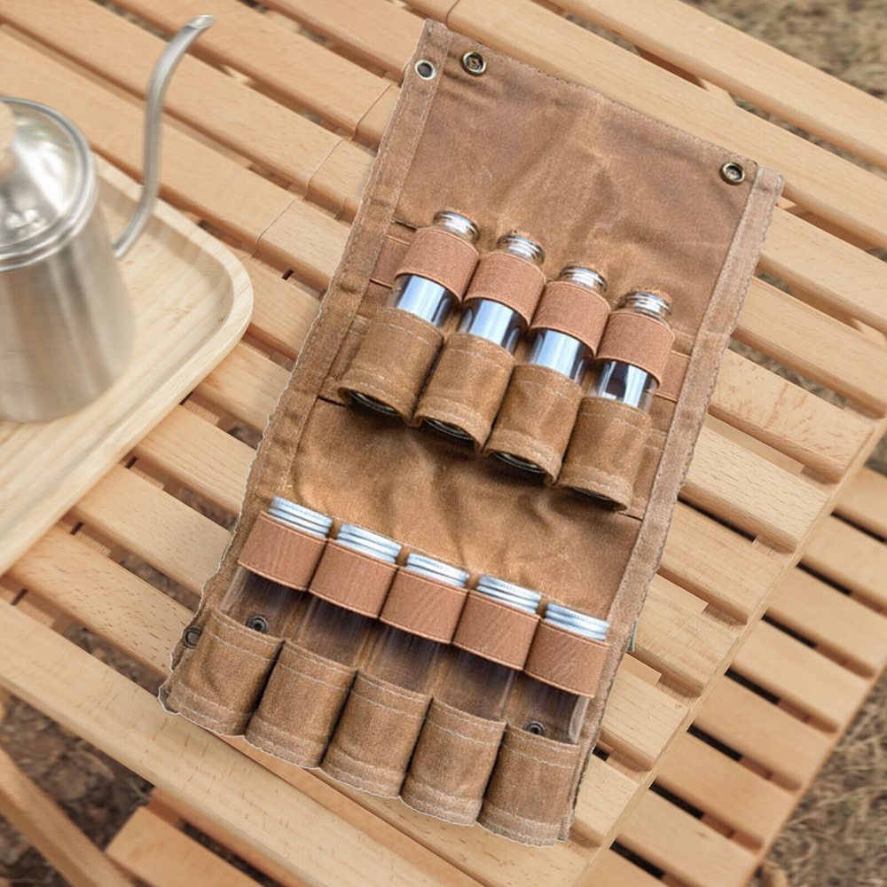 9-hole Camping Spice Kit Foldable Canvas Large Capacity Portable BBQ Accessories