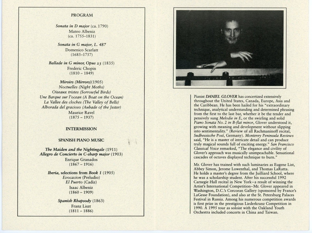 Daniel Glover [Pianist] 2002 Concert Program Autographed (Auto / NO COA) Piano