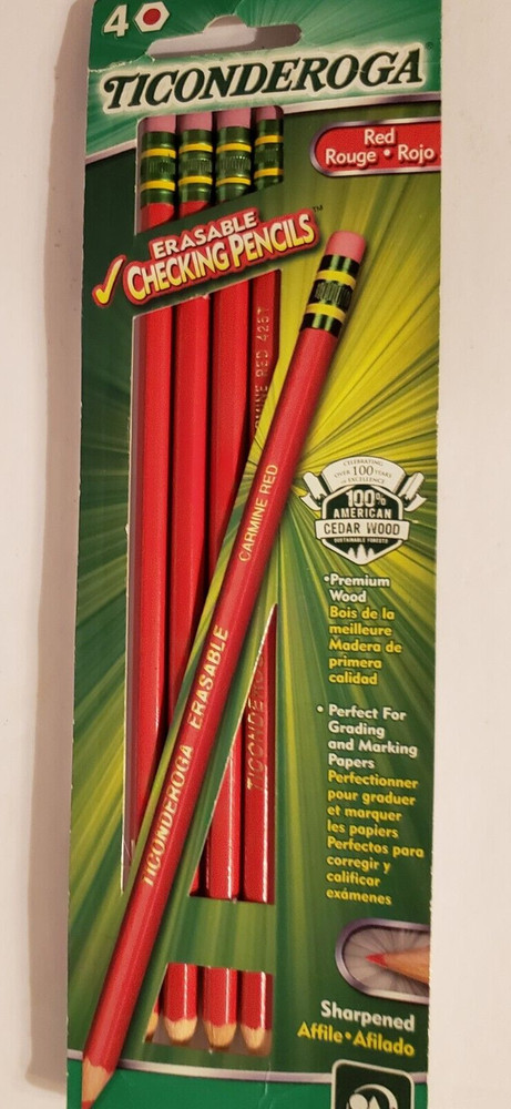4-Pack Ticonderoga Red Erasable Checking Pencil NEW