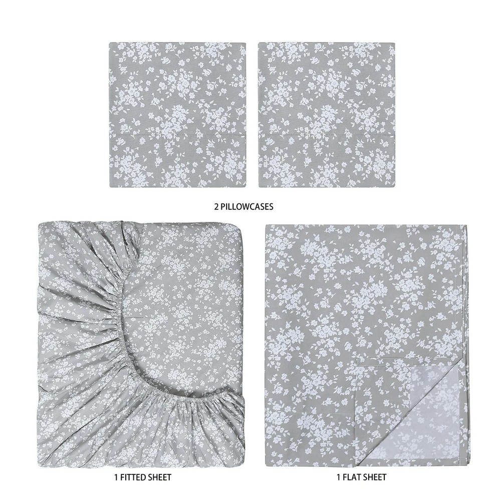Mainstays Super Soft Recycled Brushed Microfiber Bed Sheet Set, Queen, Grey Flor