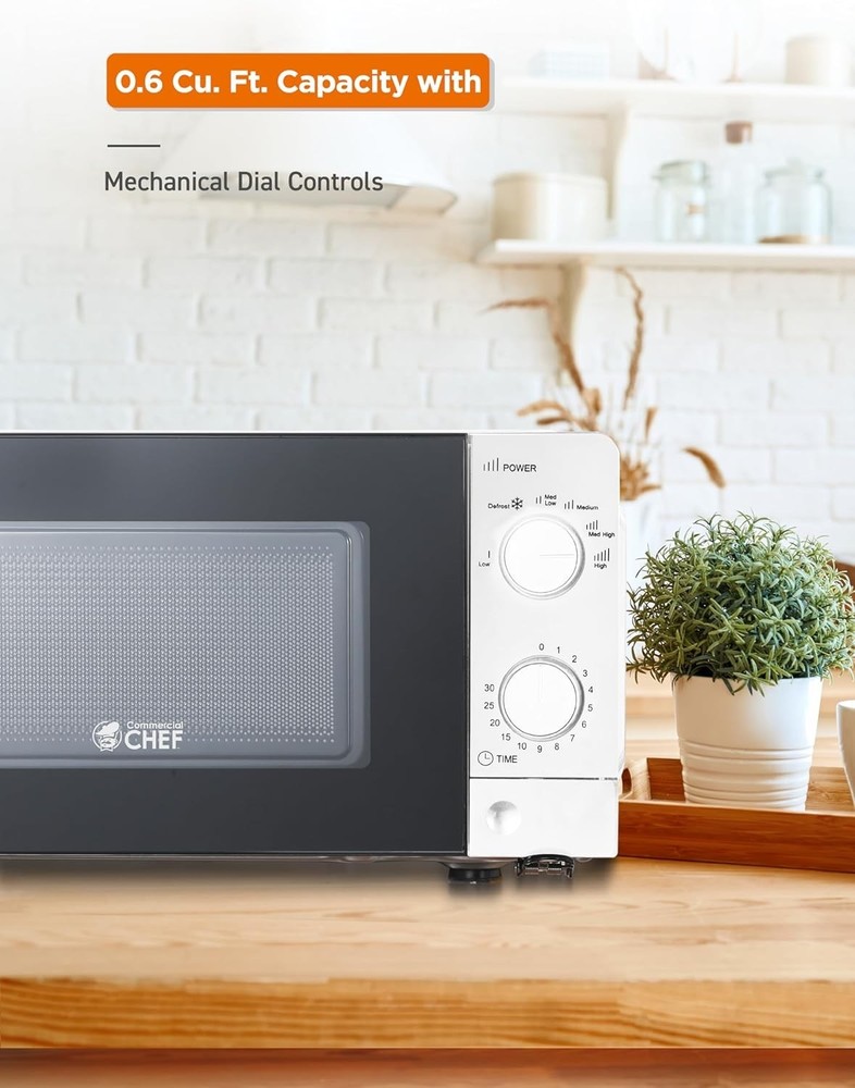 0.6 Cu. Ft. Countertop Microwave Oven, Mechanical Dial Controls, 700W, Pull H...