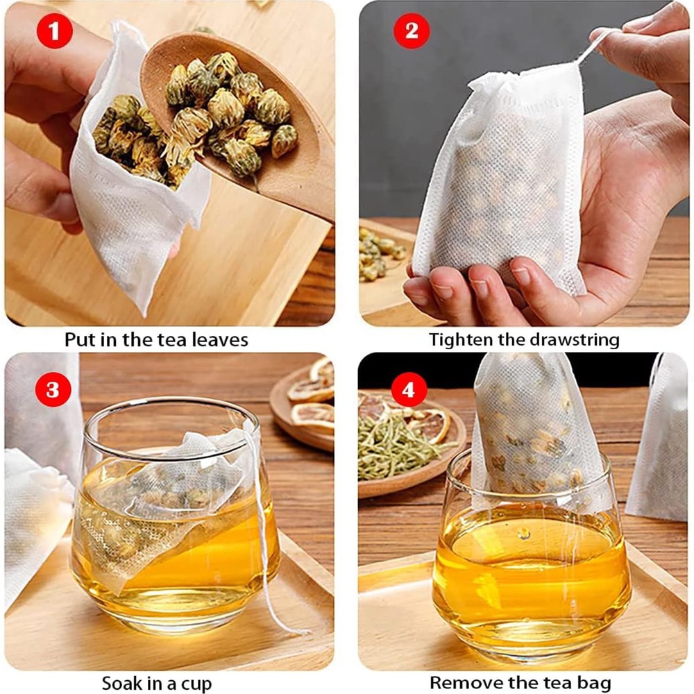 400PCS Disposable Tea Filter Bags Drawstring Biodegradable Loose Tea Sachets