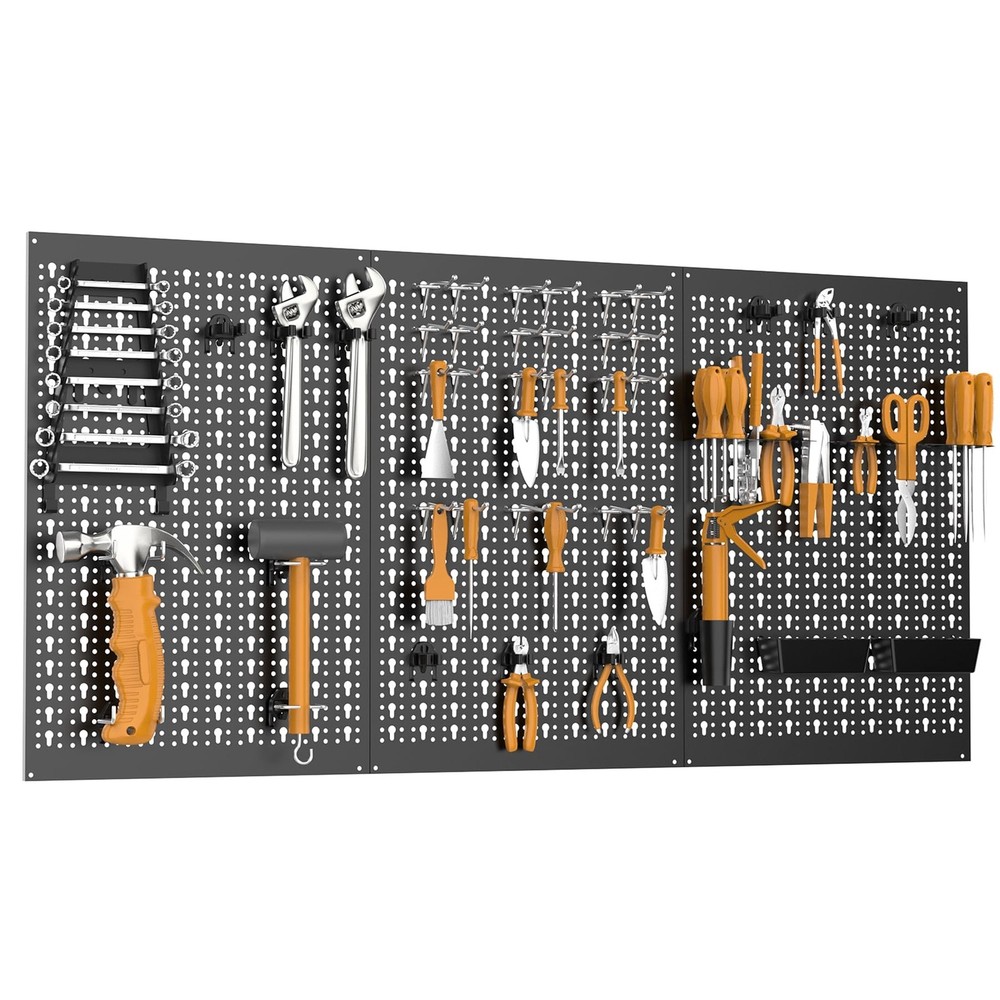 3 PCS Metal Pegboard Panels for Garage Wall Utility Tools Storage Pegboard fo...