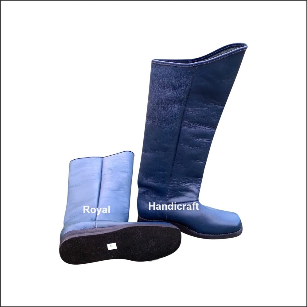 Viking Leather Long Boots Pair Black Color Leather Pull on Boots Pair