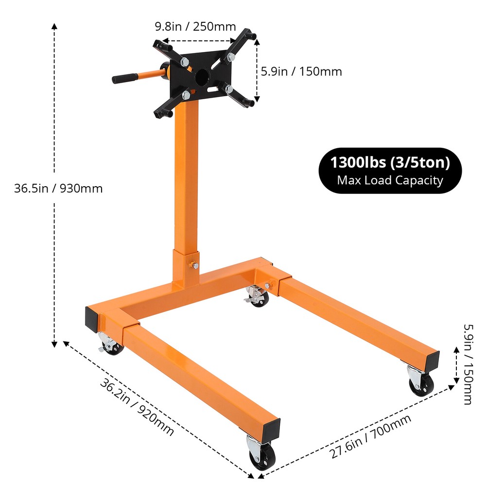1300lbs Engine Stand U-Shaped Engine Hoist 360° Adjustable Mounting Head&Casters