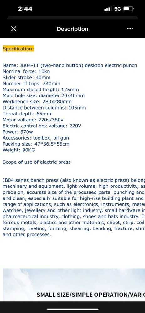 New OBI .5/1/1.5 Ton Punch Press