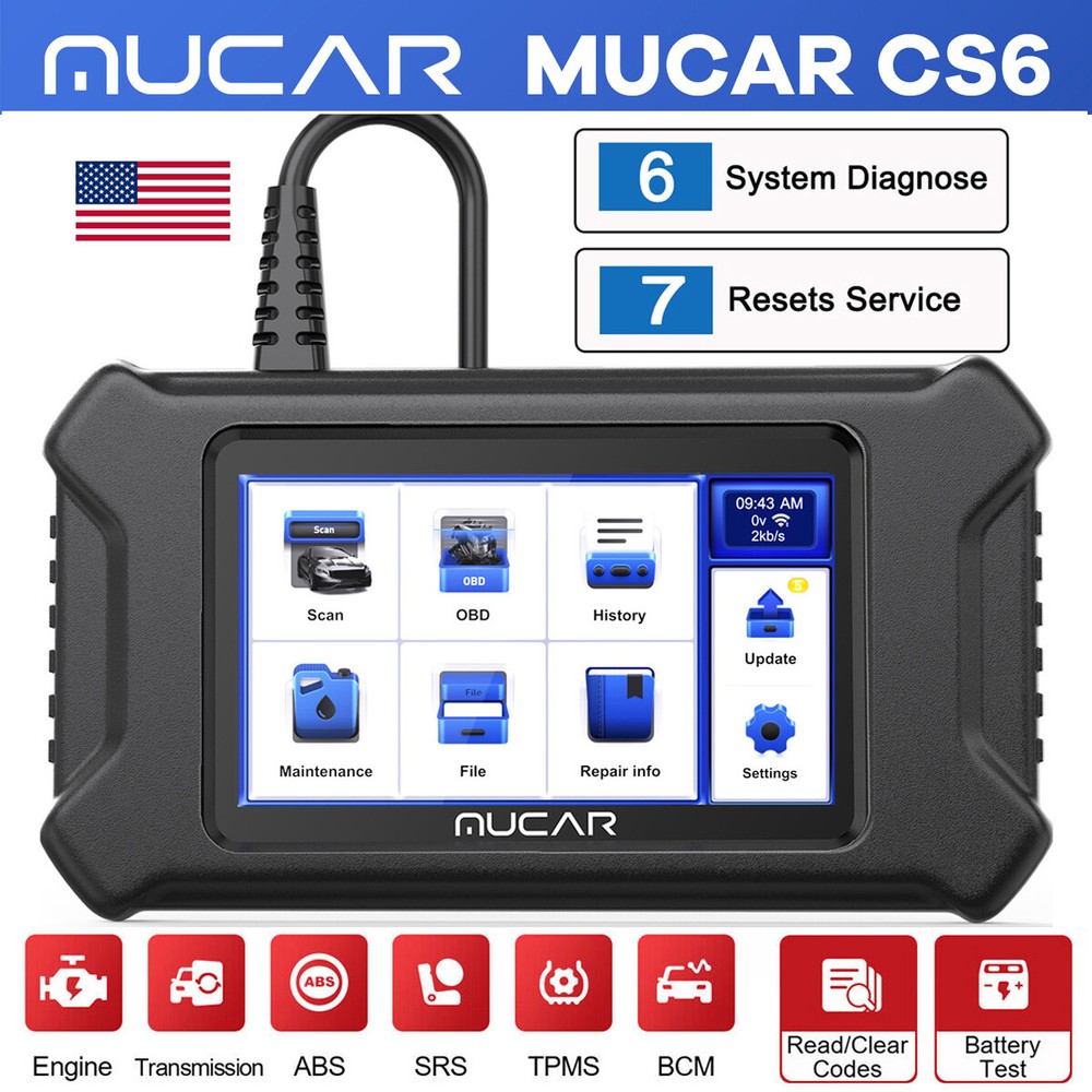MUCAR CS6 Car OBD2 Scanner ABS SRS ECM TCM BCM TPMS System Diagnostic Reset Tool