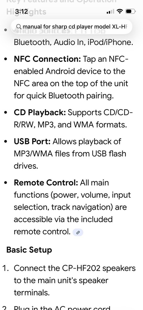 Sharp XL-HF202P(BK) CD Player Bluetooth USB iPod/iPhone Dock Remote AM/FM Black