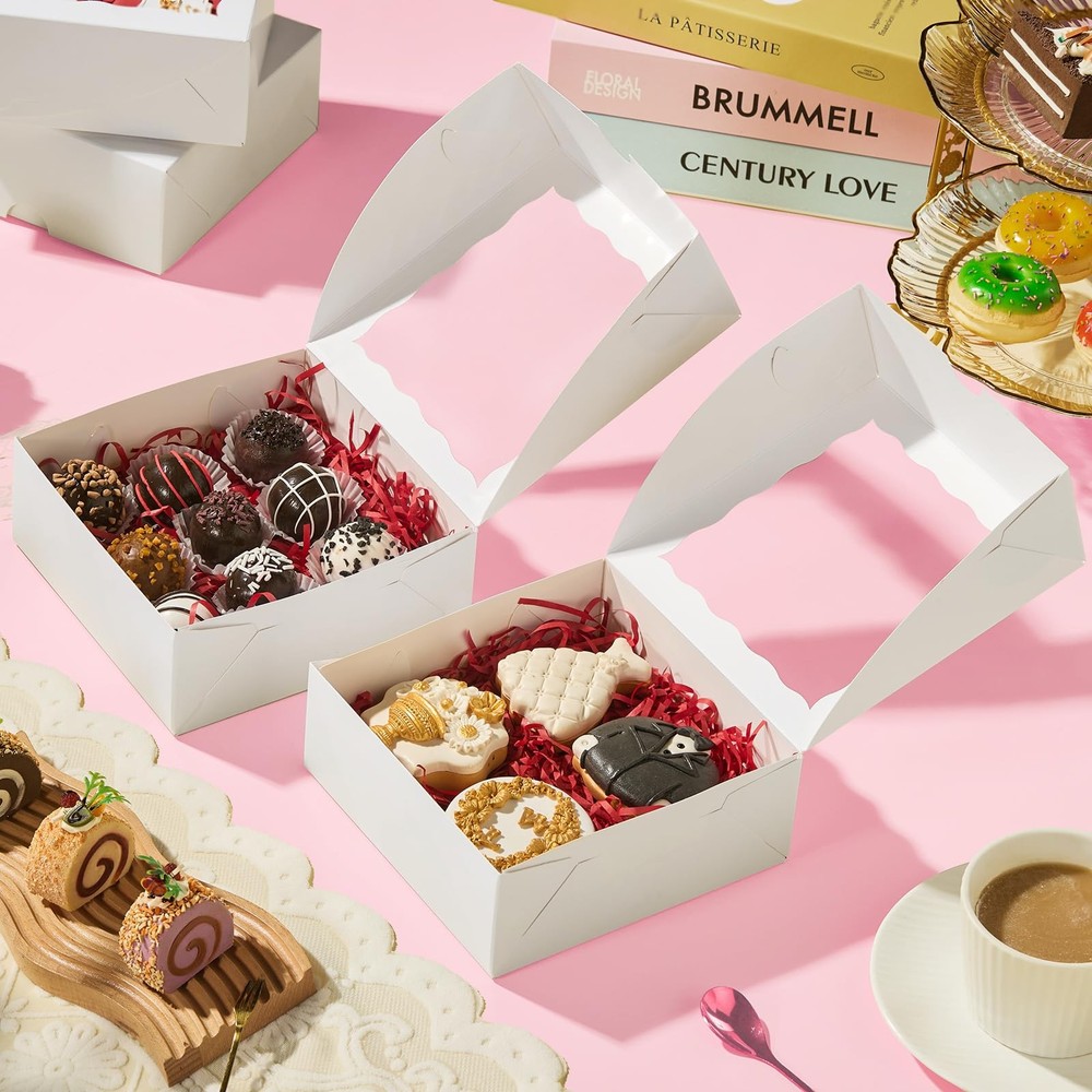 RomanticBaking 54PCS 6"x6"x2.5" Bakery Boxes with Window for 6x6x2½", White