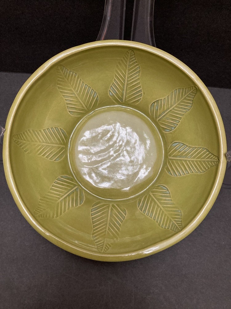 Hand Thrown Pottery Chartreuse Green Bowl 7.5” Diameter Marked