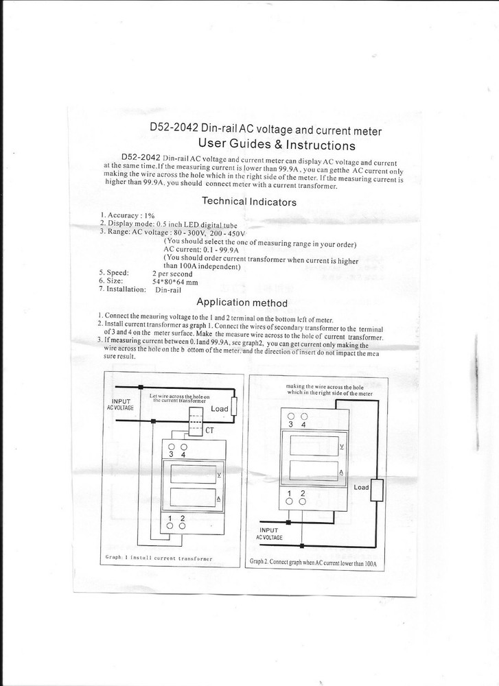 Din-Rail AC Voltage Current Dual Display Voltmeter Ammeter, 80-300V 0-100A