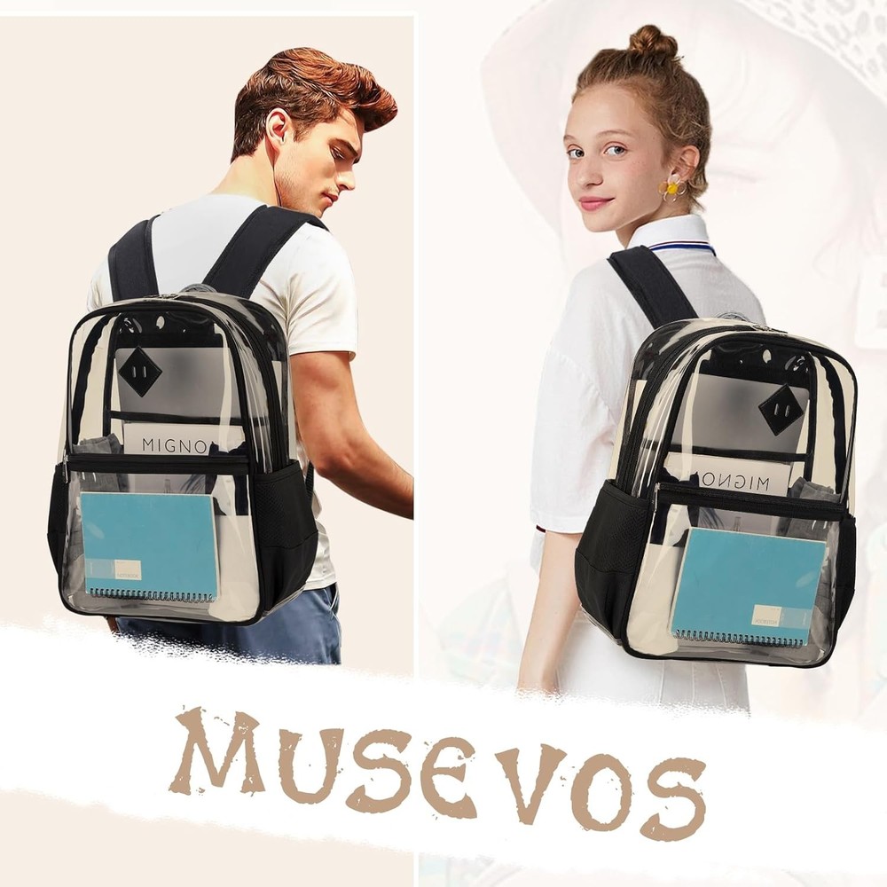 Clear Backpack, Heavy Duty See Through Book Bag for Work, Security, Black