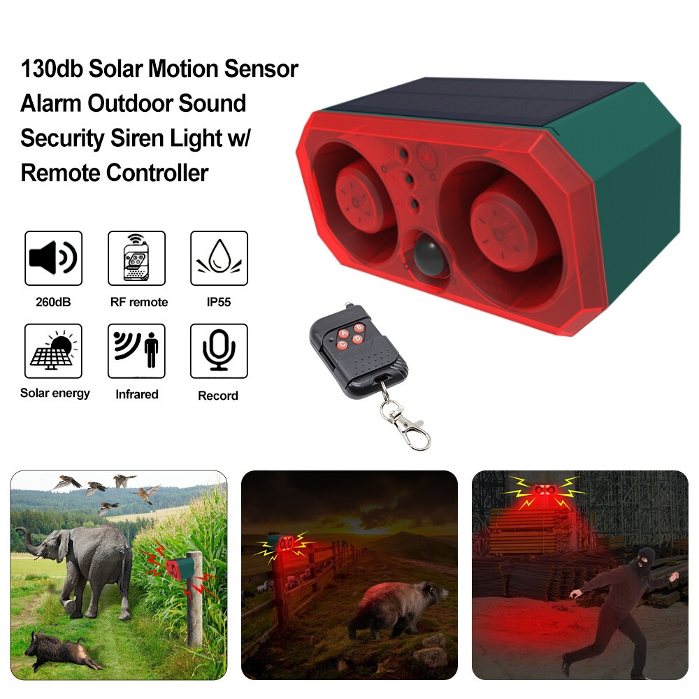 130db Solar Alarm Light with Motion Sensor and Remote