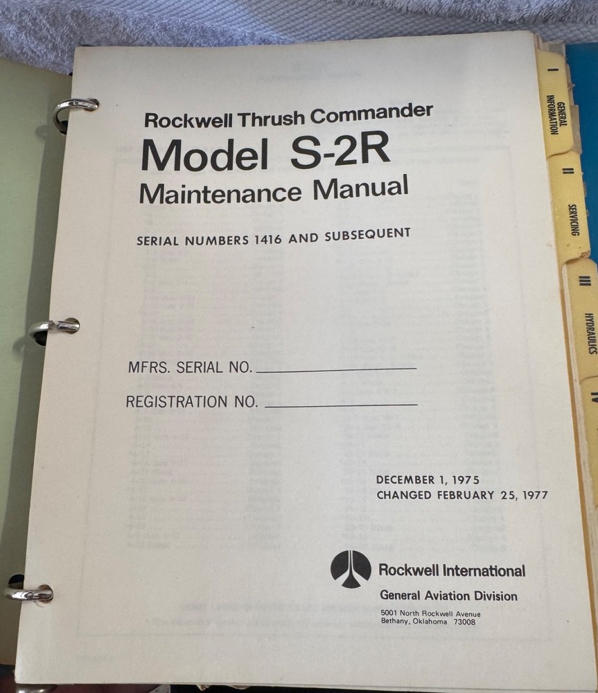 Rockwell Thrush Commander Model S-2R Maintenance Manual 1975