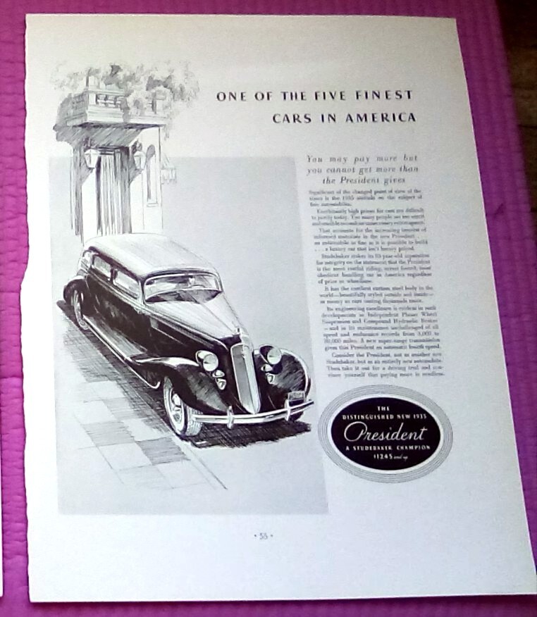 1935 Studebaker President - 11x14 Print Ad