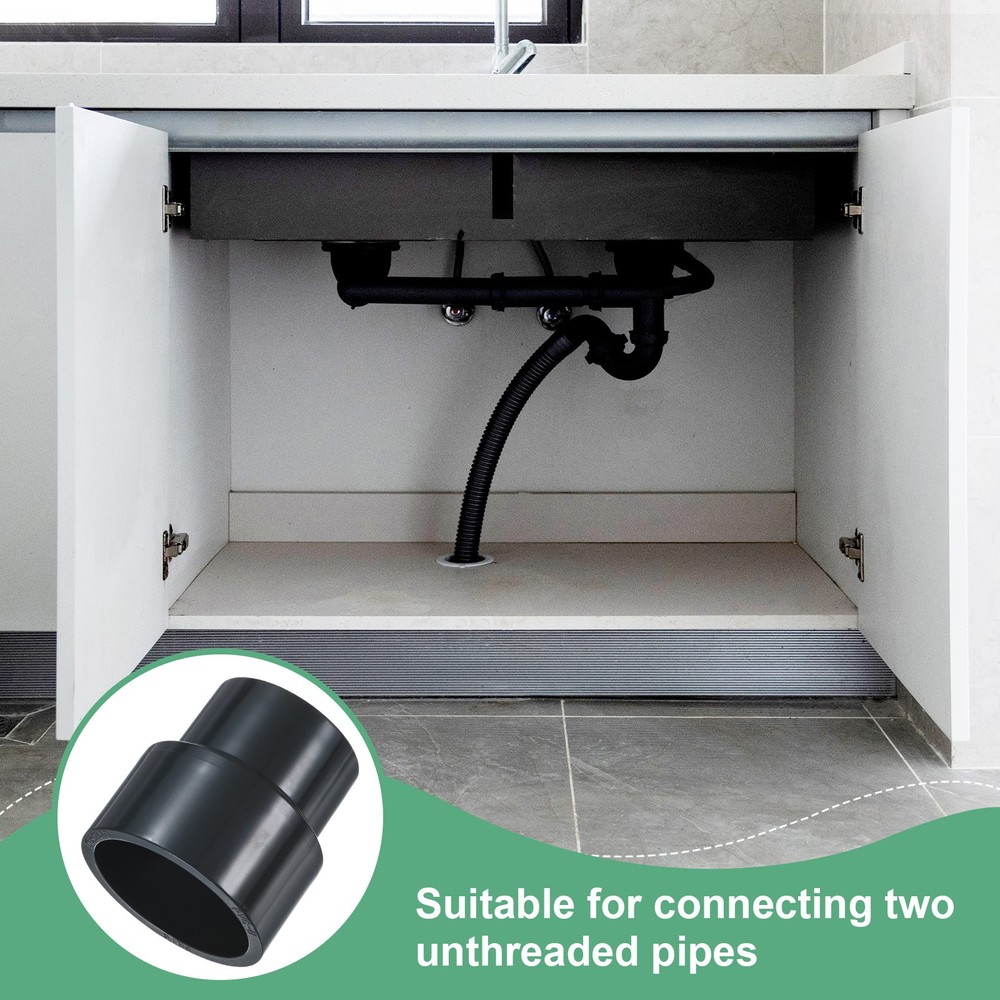 2-Pack UPVC Reducer Pipe Fitting, DN50*40 Reducing Coupling Connector, Grey