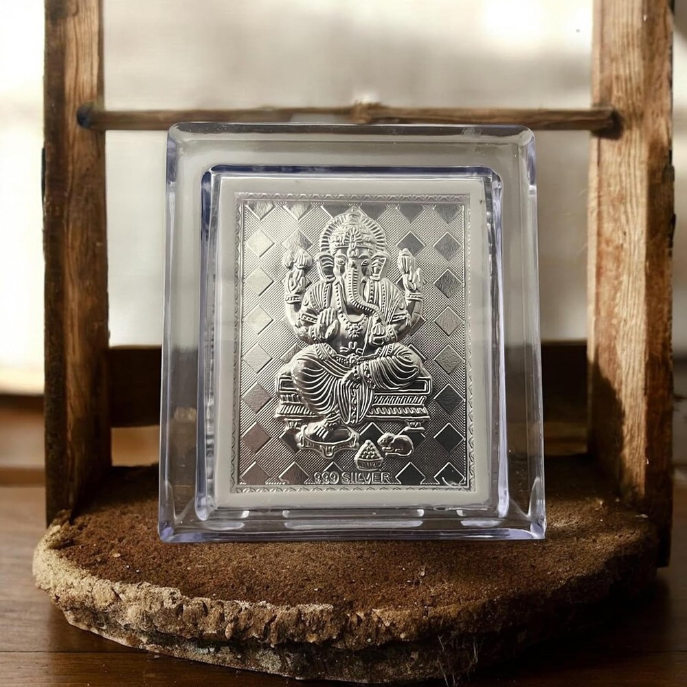 Pure Silver Lord Ganesh Frame 10x8 Cm Frame Tabletop Stand Suitable Gift item