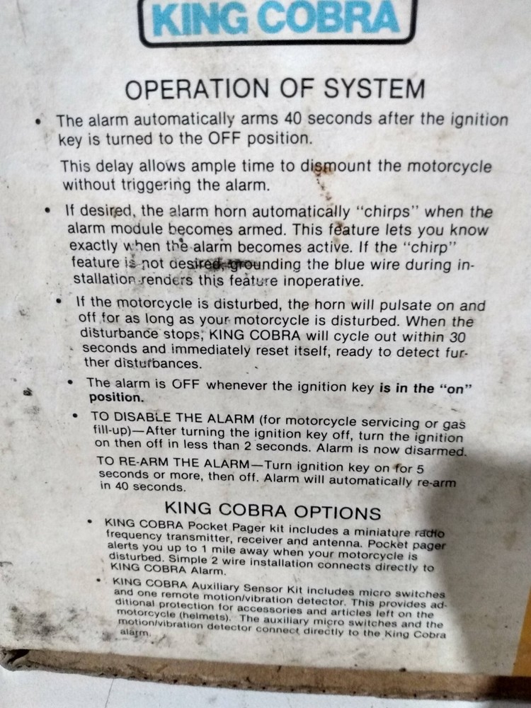 Motorcycle Alarm System By King Cobra
