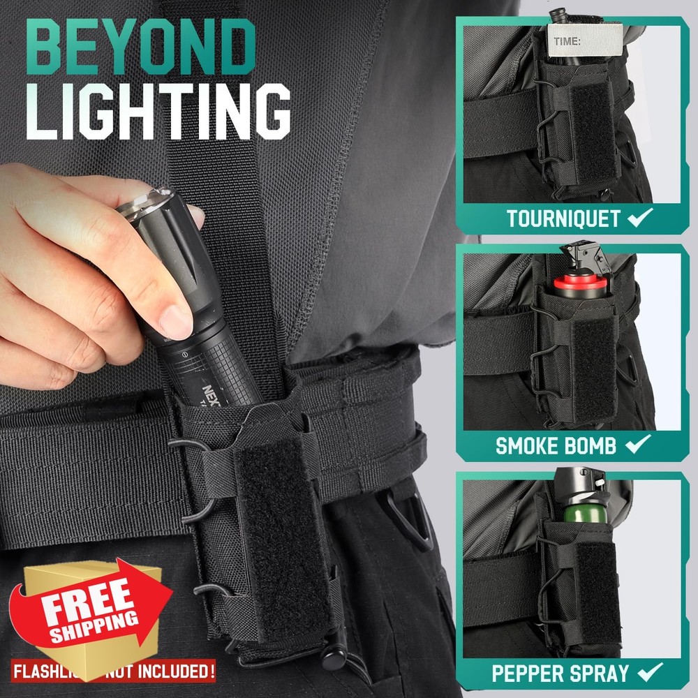 LIVANS Flashlight Holster Duty Belt Pouch Nylon Torch Case