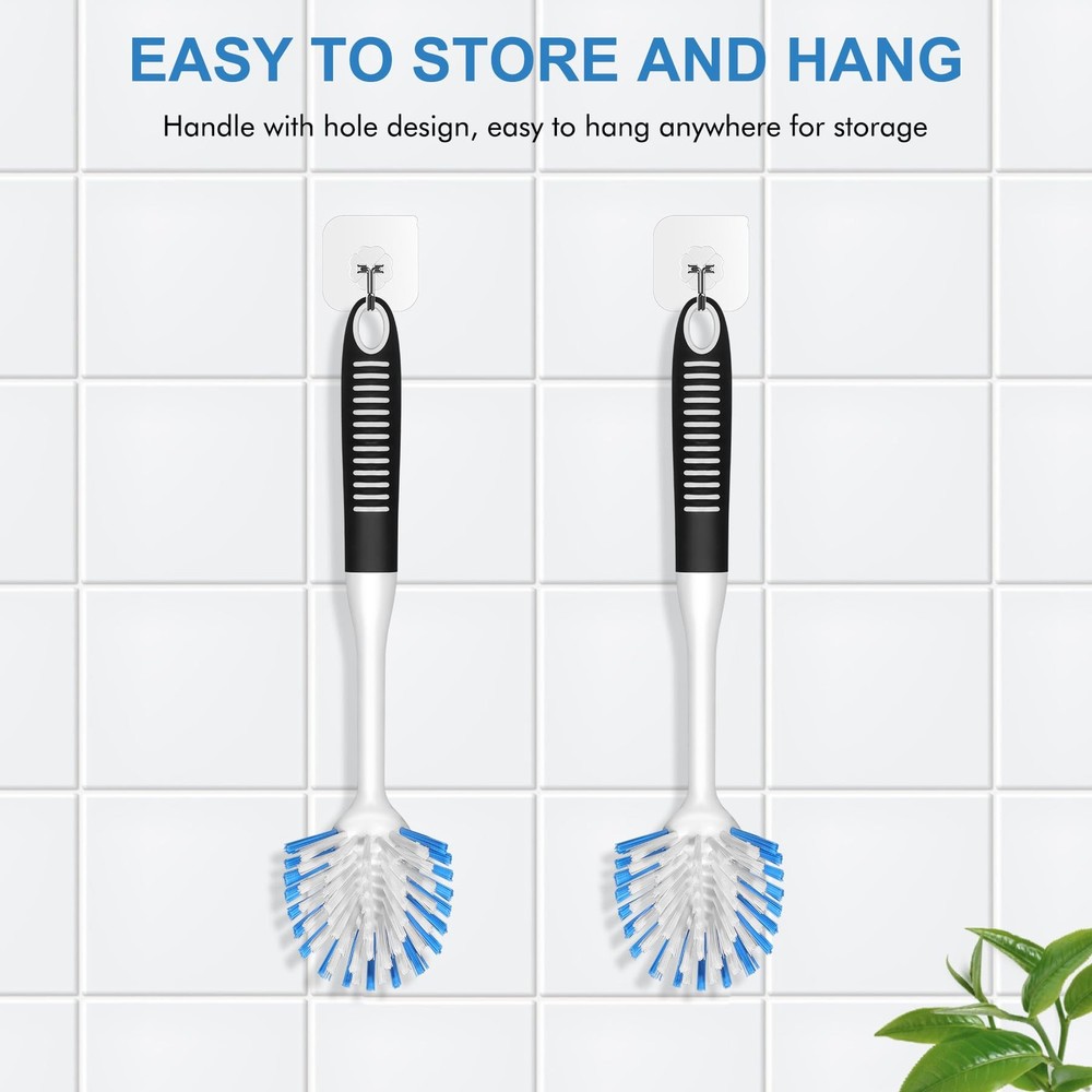 Dish Brush with Handle 2 Pack Stiff Bristles Scraper / Cepillo Cocina