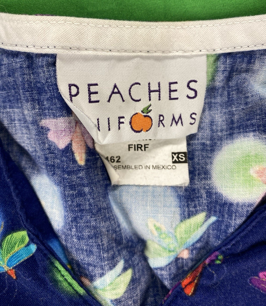 XS Light Bug Patterned Peaches Scrub Top